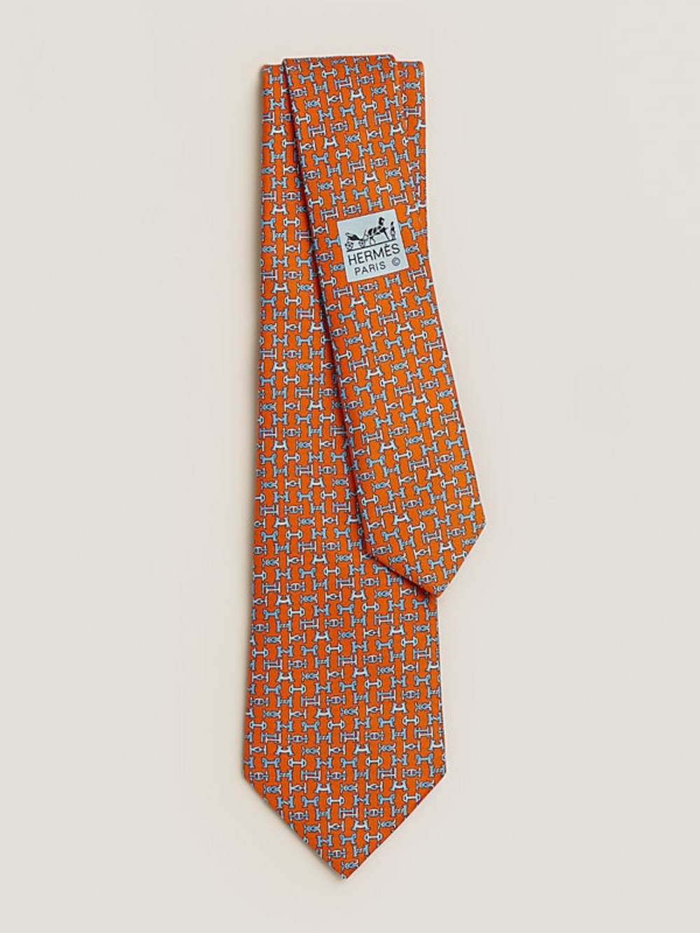 NWT HERMES Men’s 100% Silk Boucles En Vrac Tie ORANGE - Picture 2 of 12